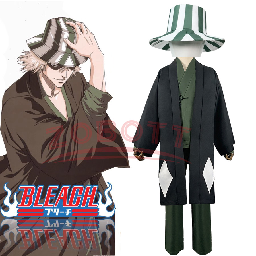 Bleach Captain Coat - อะนิเมะ Bleach Urahara Kisuke คอสเพลย์เครื่องแต่งกายหมวกชุดกิโมโนสําหรับผู้ชายผู้หญิงผู้ชายฮาโลวีนอุปกรณ์เสริมและ Props