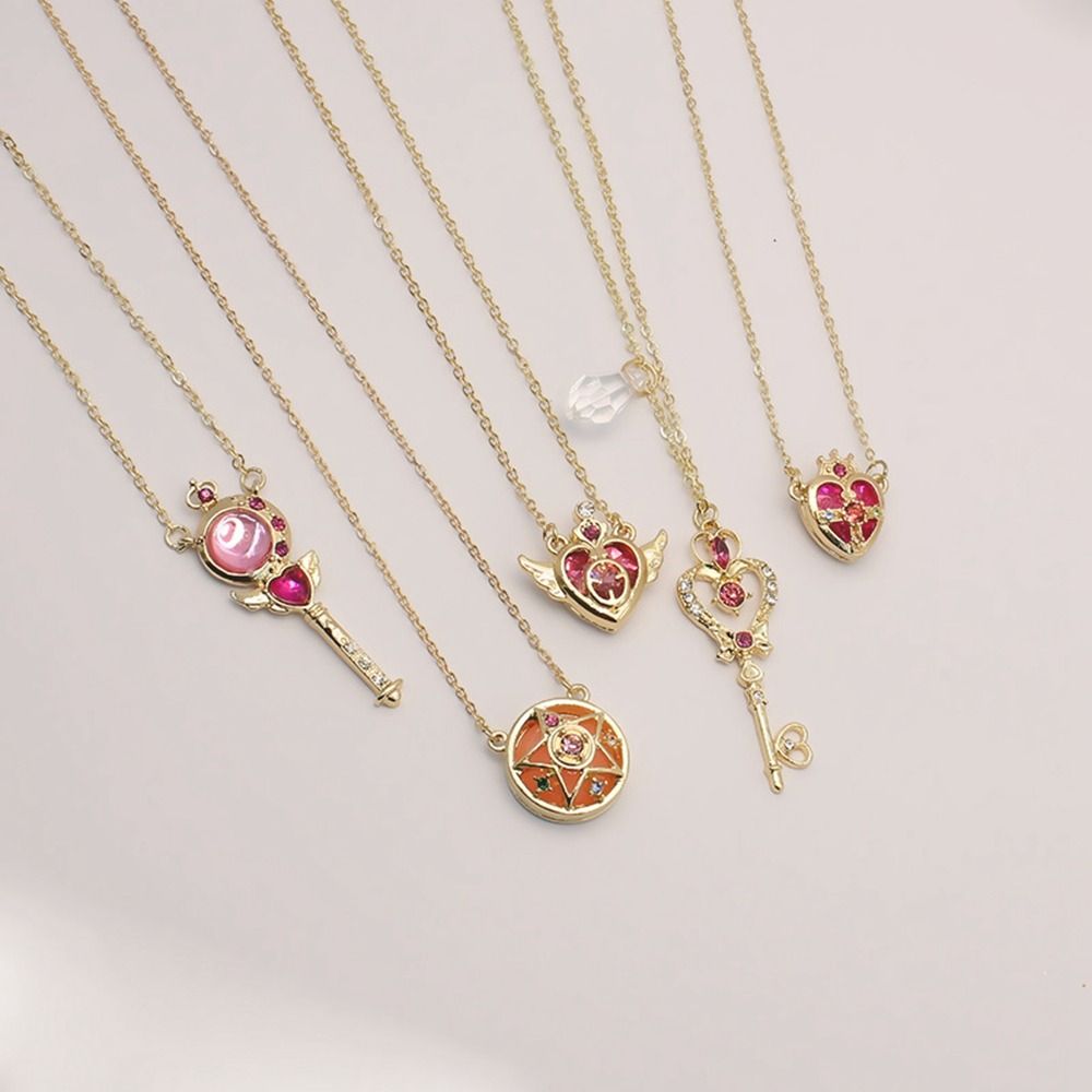 Sailor Moon Wand - สร้อยคออนิเมะคริสตัลคอสเพลย์น่ารักจี้คอสเพลย์โลหะแบบทำมือเครื่องประดับไม้กายสิทธิ์สร้อยคอคริสตัลสำหรับเซเลอร์มูน