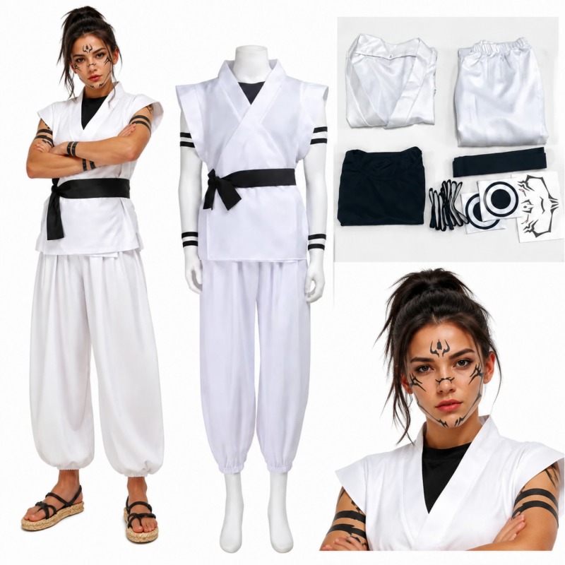 Anime Cosplay Jujutsu Kaisen - ชุดคอสเพลย์ริโอเม็น ซุคุนะ จากอนิเมะเรื่องจูจุตสึ ไคเซ็น ชุดกิโมโนพร้อมสติ๊กเกอร์ลายสัก สำหรับงานปาร์ตี้ฮาโลวีน
