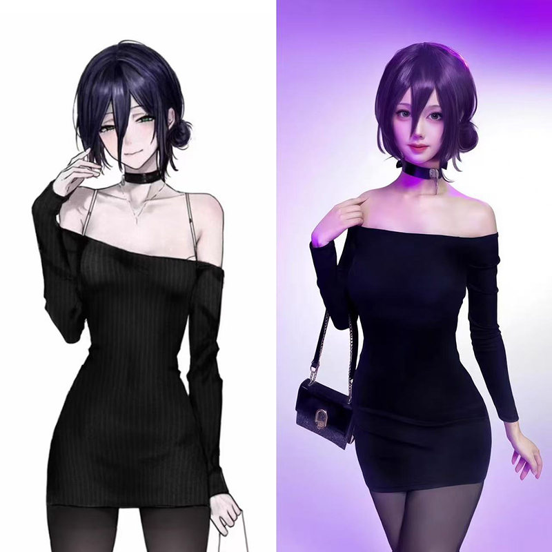 Anime Cosplay Black Girl - ชุดคอสเพลย์เรเซ่จากอนิเมะ Chainsaw Man ชุดเดรสผู้หญิงสีดำ เซ็กซี่ แนวสาวเปรี้ยว