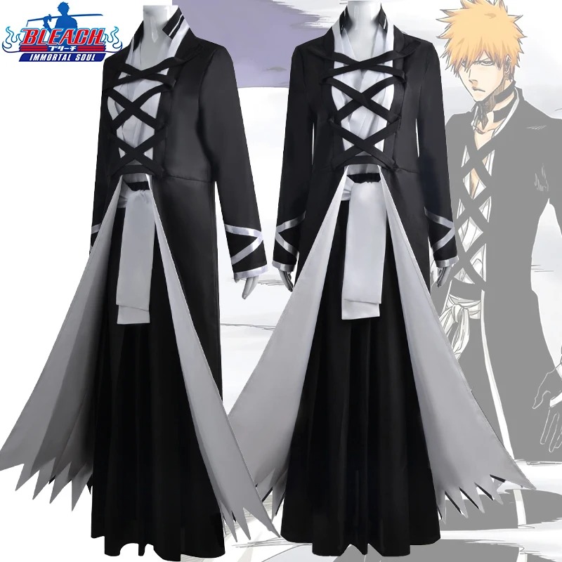 Bleach Captain Coat - อะนิเมะ BLEACH Kurosaki Ichigo คอสเพลย์เครื่องแต่งกายญี่ปุ่นมังงะคอสเพลย์สีดําและสีขาวเครื่องแต่งกายฮาโลวีนบทบาทเล่นชุดสําหรับชาย