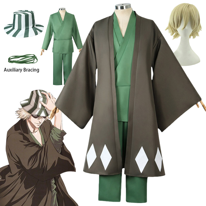 Bleach Captain Coat - Urahara Kisuke คอสเพลย์ชุดวิกผมหมวกอะนิเมะ Bleach คอสเพลย์ชุดกิโมโนกางเกงฮาโลวีน Carnival