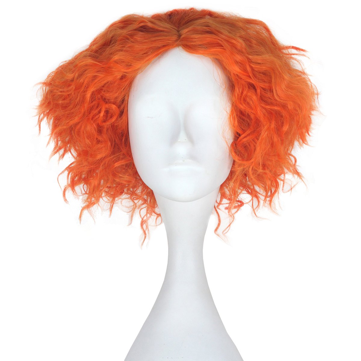 Anime Cosplay Orange Hair - วิกผมสีส้มแบบสั้นหยิกสไตล์แมดแฮทเทอร์ จากอลิซในแดนมหัศจรรย์ 2 วิกคอสเพลย์ราชินีแดง/ราชินีขาว สำหรับเล่นบทบาทสมมติ วิกแมดแฮทเทอร์