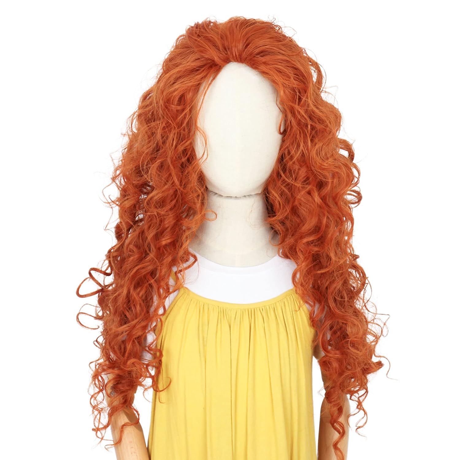 Anime Cosplay Orange Hair - วิกผมยาวสีส้มหยิกสำหรับคอสเพลย์ฮาโลวีน วิกผมใยสังเคราะห์ ตัวละครเจ้าหญิงเมริดา วิกผมอนิเมะ