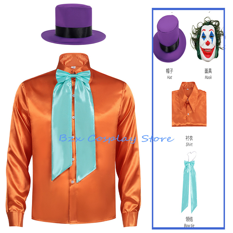 Anime Cosplay Mask - ชุดคอสเพลย์ตัวตลกแบทคลอว์น อนิเมะอัศวินดำ โจ๊กเกอร์ เสื้อสีส้ม ผูกเนคไท หมวก