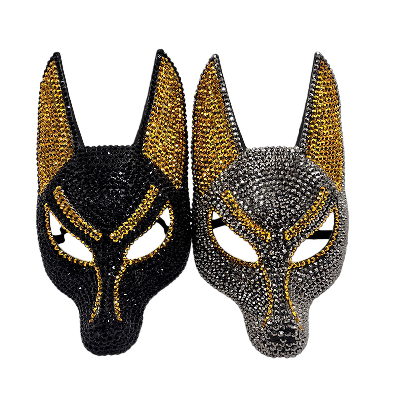 Egypt Cosplay Anime - หน้ากากอนูบิสประดับคริสตัลระยิบระยับ เทพเจ้าแห่งความตายแห่งอียิปต์ สำหรับงานแฟนซี ฮาโลวีน คอสเพลย์ และงานปาร์ตี้