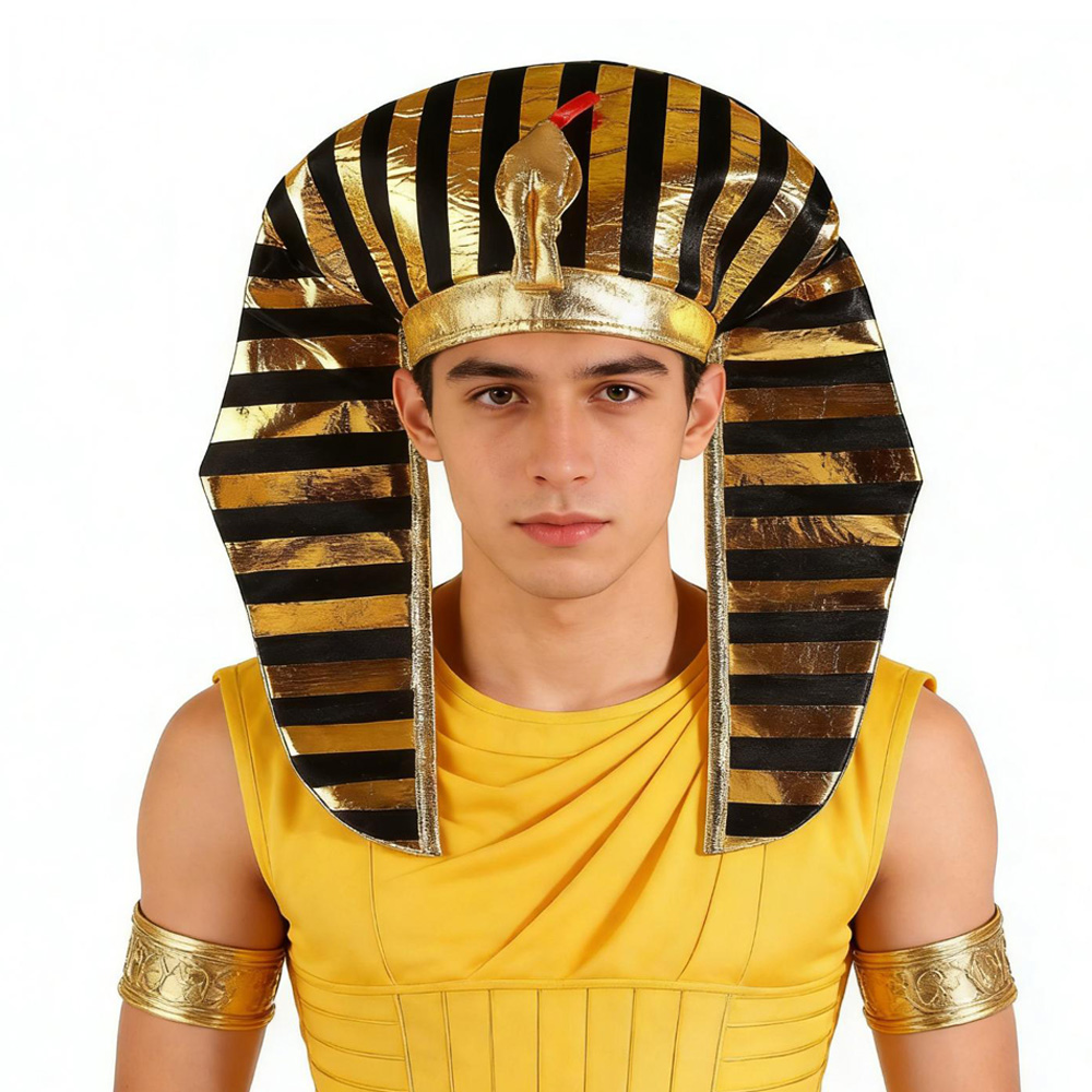 Egypt Cosplay Anime - หมวกฟาโรห์อียิปต์โบราณ สำหรับคอสเพลย์ รูปทรงหัวงู สีทอง เหมาะสำหรับงานคาร์นิวัล ฮาโลวีน