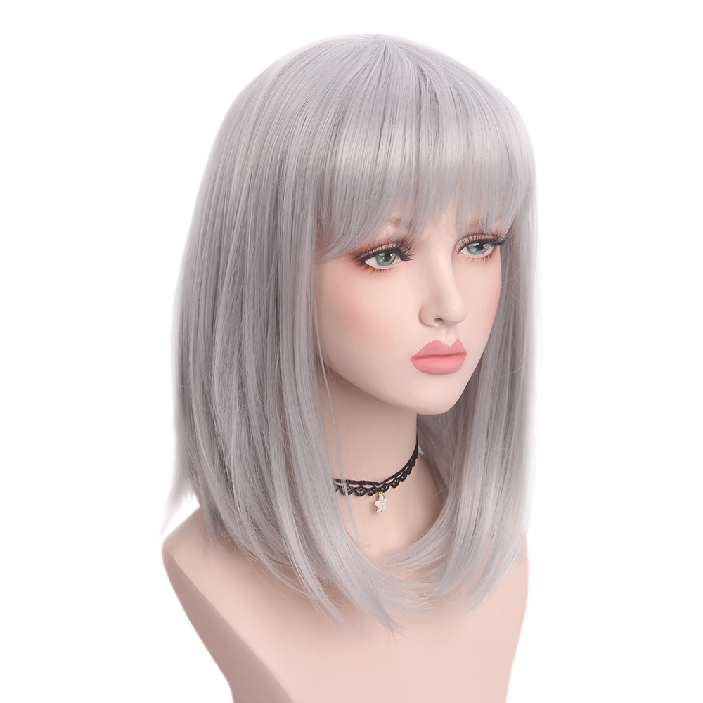 วิกผมสั้นสีเงินเทาสำหรับผู้หญิ - Anime Cosplay Easy บทวิจารณ์และราคา